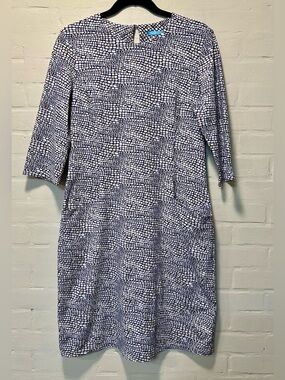 J. McLaughlin Catalyst Dress Navy Tan White Mosaic Print Size L Classic